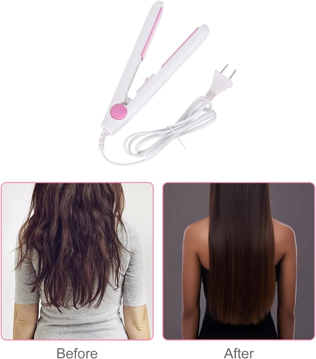 2 in 1 Mini Hair Straightener, Mini Hair Curler Mini Hair Straightener,Ceramic Tourmaline Plate, Beauty Flat Iron Heating Curler,for Travel Flat Iron Dormitory or Home (White)