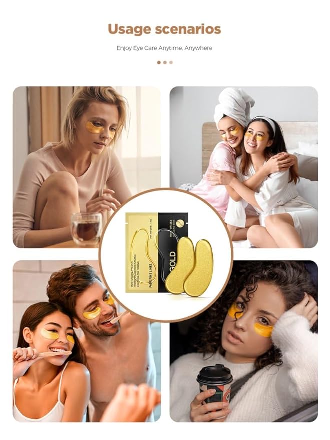 Under Eye Patches, 20 Pairs 24K Gold Eye Patches For Puffy Eyes, Under eye Bags, Wrinkles, Nourish Skin, Eye Masks With Collagen, Hyaluronic Acid for Men & Women Gift (24K Gold)