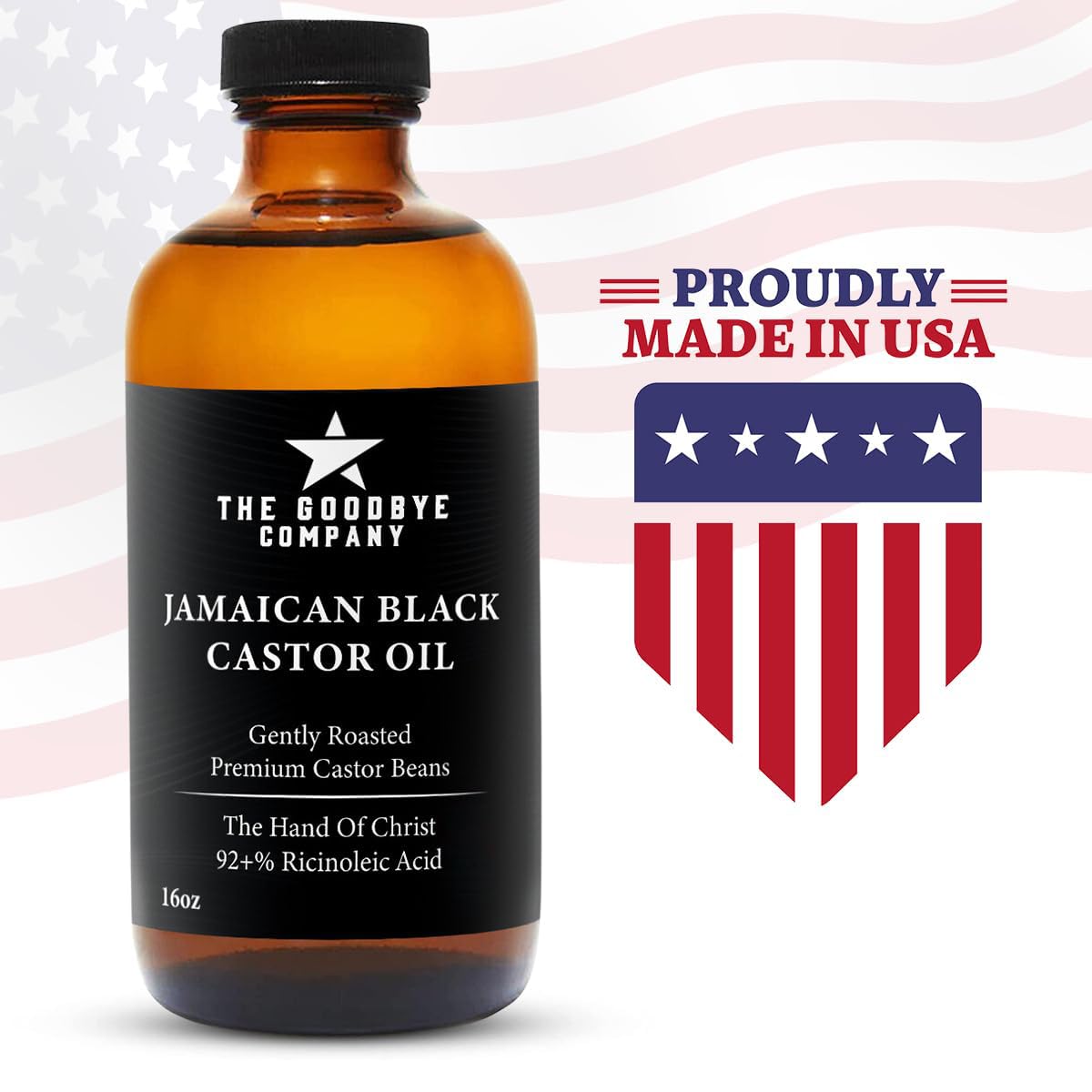 The Goodbye Company Black Castor Oil for Hair Growth – Organic, Cold-Pressed & Unrefined 100% Pure & Hexane-Free - Glass Bottle (450mL) Nourishing Oil for Eyebrow, Eyelash & Stronger Hair (16.9 oz)