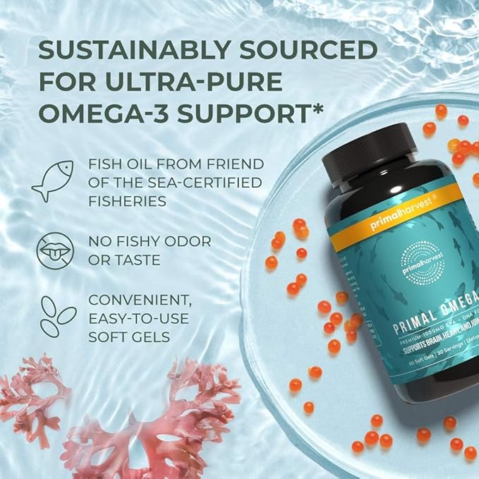 Primal Harvest Omega 3 Fish Oil 30 Servings 1000mg EPA 3 Fatty
