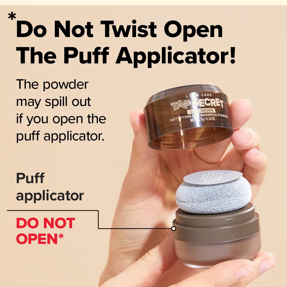 I DEW CARE Biotin Clarifying Dry Shampoo - Tap Secret Dark Brown | Strengthening & Volumizing, Powder Type, Refillable, Travel size, Non-aerosol, Brunette, Korean Ginseng, 0.26 Oz