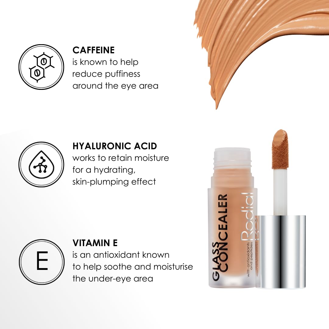 Rodial Glass Concealer Shade 3 - Luminous, Full-Coverage Cream with Peptides and Antioxidants for Flawless Skin, 0.1 fl. oz.