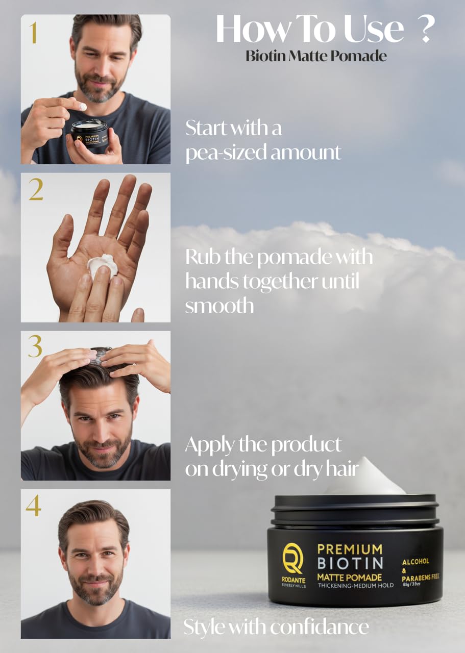 Biotin Matte Cream Texture Paste Clay Pomade, Premium Thickening Cream Medium Hold & Anti Hair Loss and Hair Growth Support for Thinning Hair for Men 85 g / 3 oz
