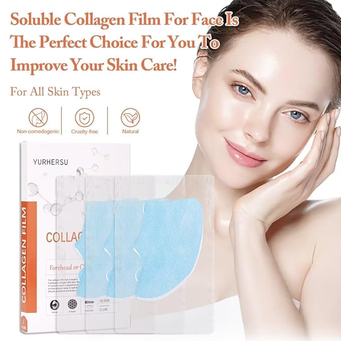 SUNDEER Pure Collagen Films, Highprime Collagen Film For Face, Melting Collagen Film, Soluble Collagen Hydrating Face Mask, Moisturizing, Improve Skin Elasticity, Reduce Fine Lines (2Box*3PCS)