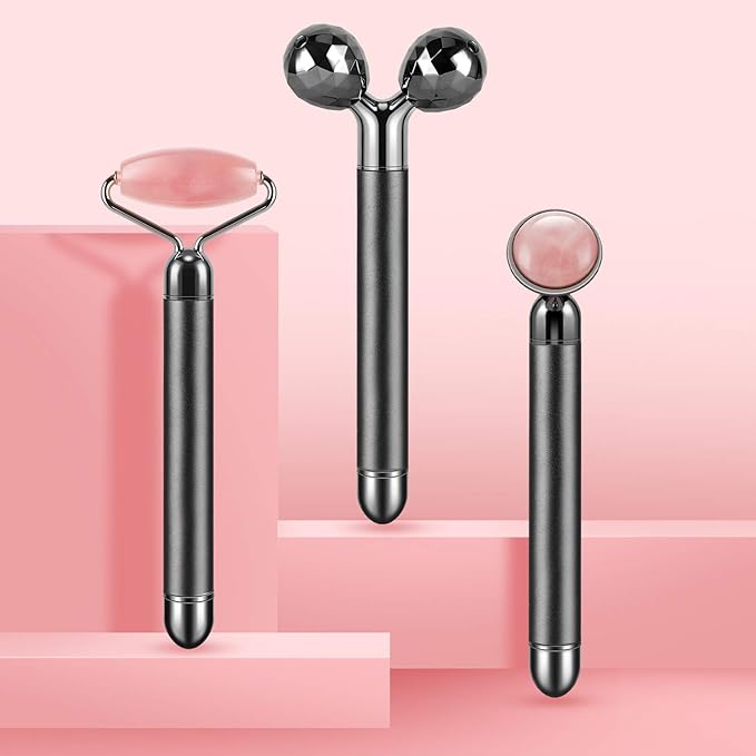 3-IN-1 Electric Jade Roller 3D Roller Facial Roller & Face Massager,Black