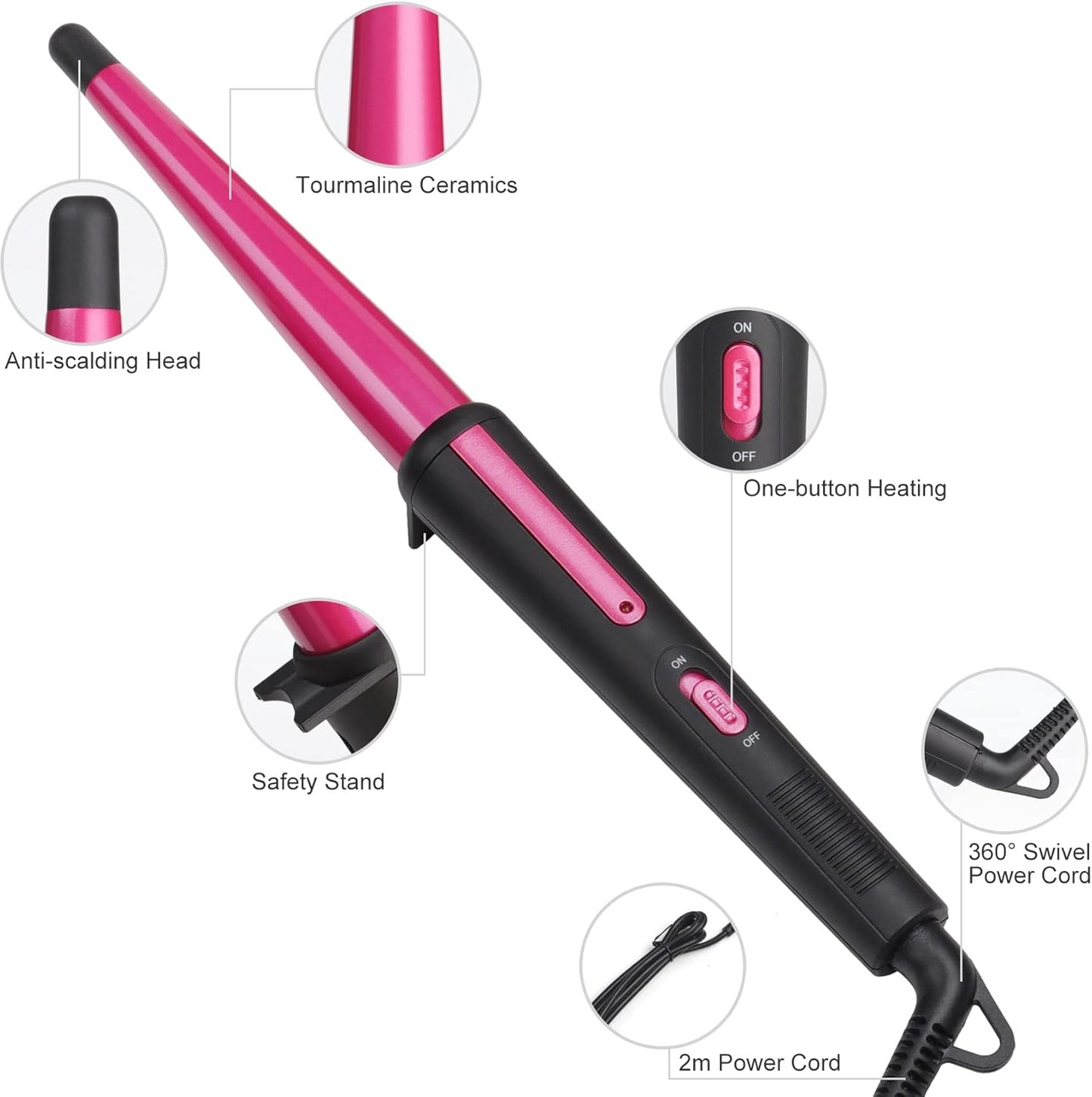 Hair Curling Wand, 0.5-1Inch Tapered Curling Iron, Professional Ceramic Hair Curler Wand with Heat-Resistant Glove, Dual Voltage (Rose Gold)