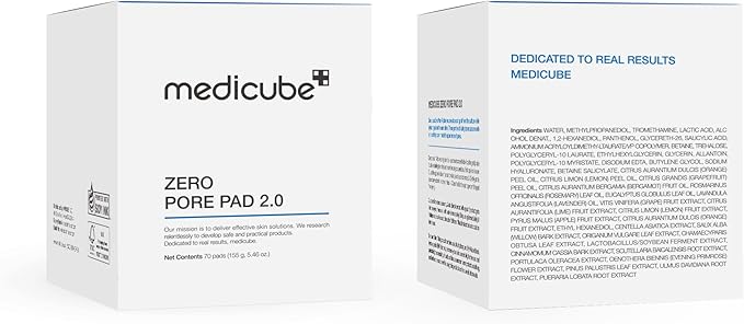 Medicube Zero Pore Pads 2.0, Dual-Textured Facial Toner Pads for Exfoliation and Pore Care with 4.5% AHA Lactic Acid & 0.45% BHA Salicylic Acid, Ideal for All Skin Types, Korean Skin Care (70 Pads)