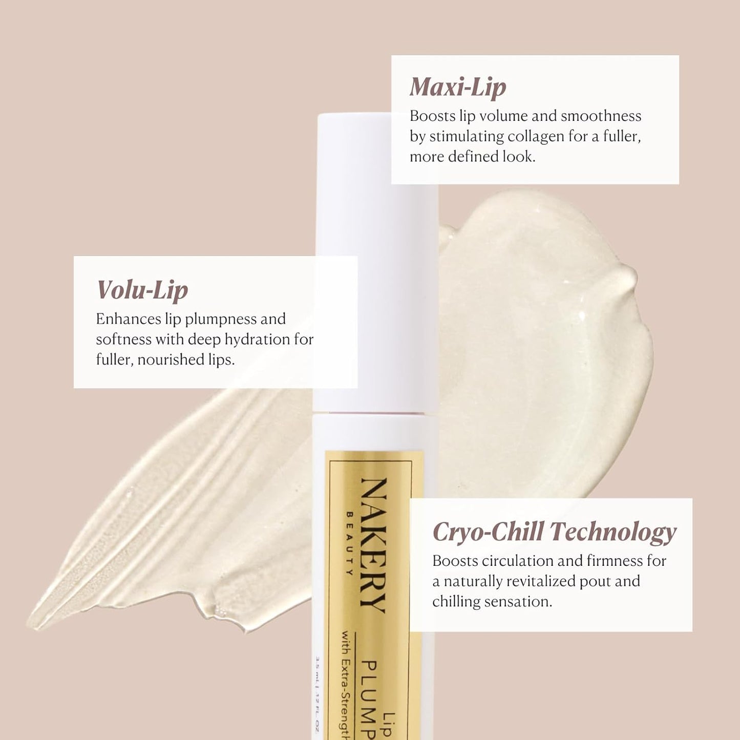 Nakery Lip MirageXL Plumping Glaze, Lip Plumper for Women with Peptides, Hydrating Gloss for Fuller Look, Cooling Effect, Smooths Texture, Softens Lines, Instant Volume, Made in USA