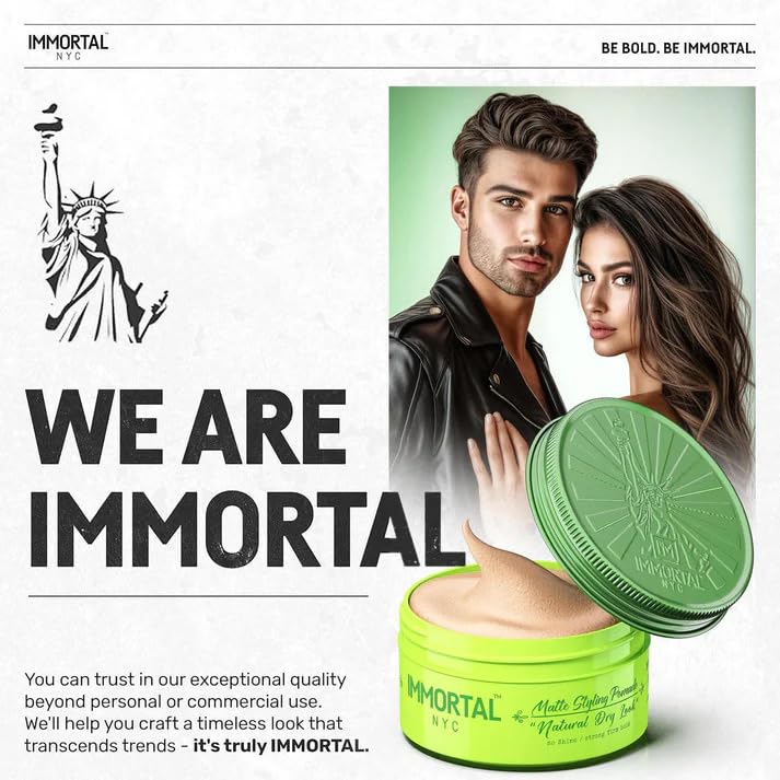 Immortal NYC Natural Dry Look Hair Wax - 8 out of 9 Holding Ability, Matte Finish - All Natural Water-Based Hair Wax for Men - No Residue, All Hair Types
