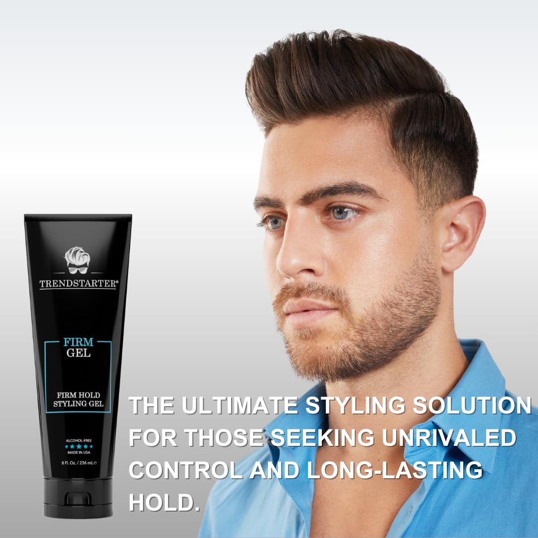 TRENDSTARTER - FIRM GEL - Firm Hold - Natural Shine - Alcohol Free - Non-Flaking Hair Gel Formula for All Hair Types - All-Day Reliability