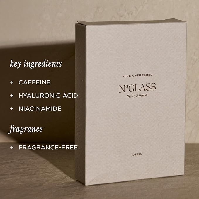 '+ Lux Unfiltered Cooling Under Eye Patches - Anti-Slip Caffeine Inflused Korean Eye Mask - Reduces Puffiness, Brightens, & Hydrates Skin - Fragrance Free, Vegan, & Cruelty Free - 10 Count