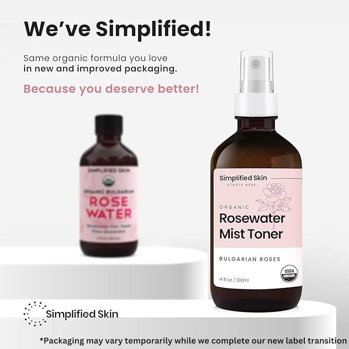 Rose Water Spray for Face & Hair (Refill Size) - Organic USDA Certified Rosewater Facial Toner - Alcohol-Free Makeup Setting Hydrating Face Mist - Anti-Aging Toner Spray - 8 Fl Oz