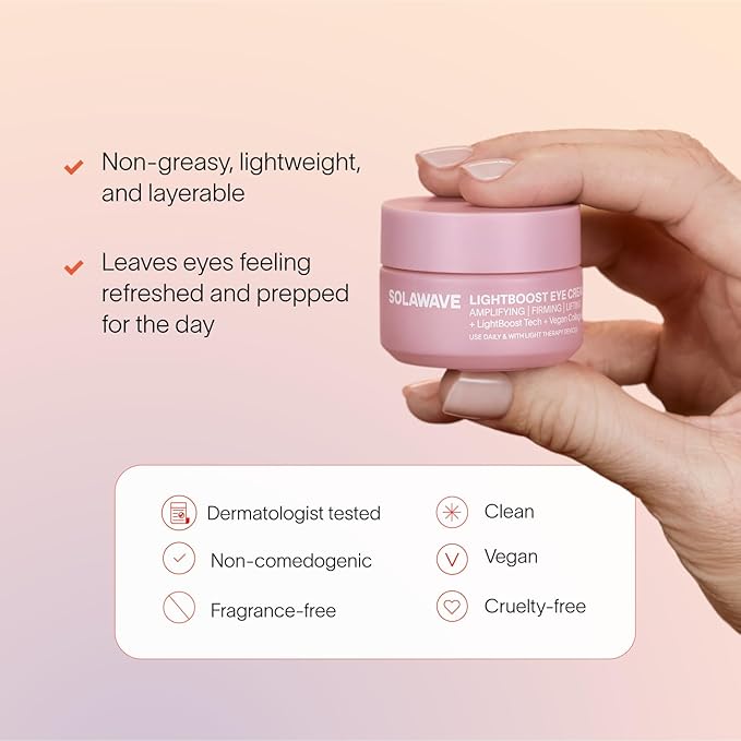Solawave LightBoost Eye Cream | Reduces Appearance of Dark Circles, Puffiness, & Under Eye Bags | Anti Aging, Wrinkle Smoothing, Brightening, Hydrating, & Collagen Support | Enhances Red Light Therapy