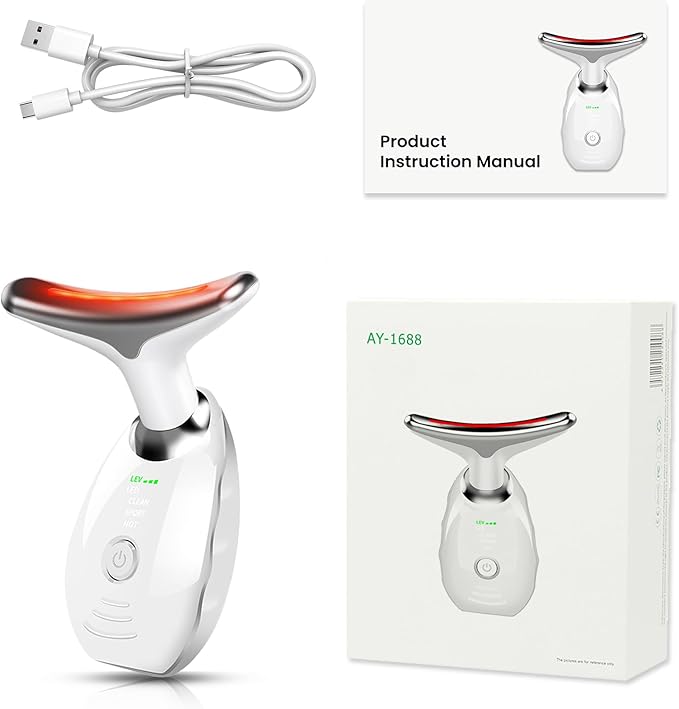7 Color Face and Neck Massager for Skin Care, Multifunctional Facial Tool With Non-Slip Design, White