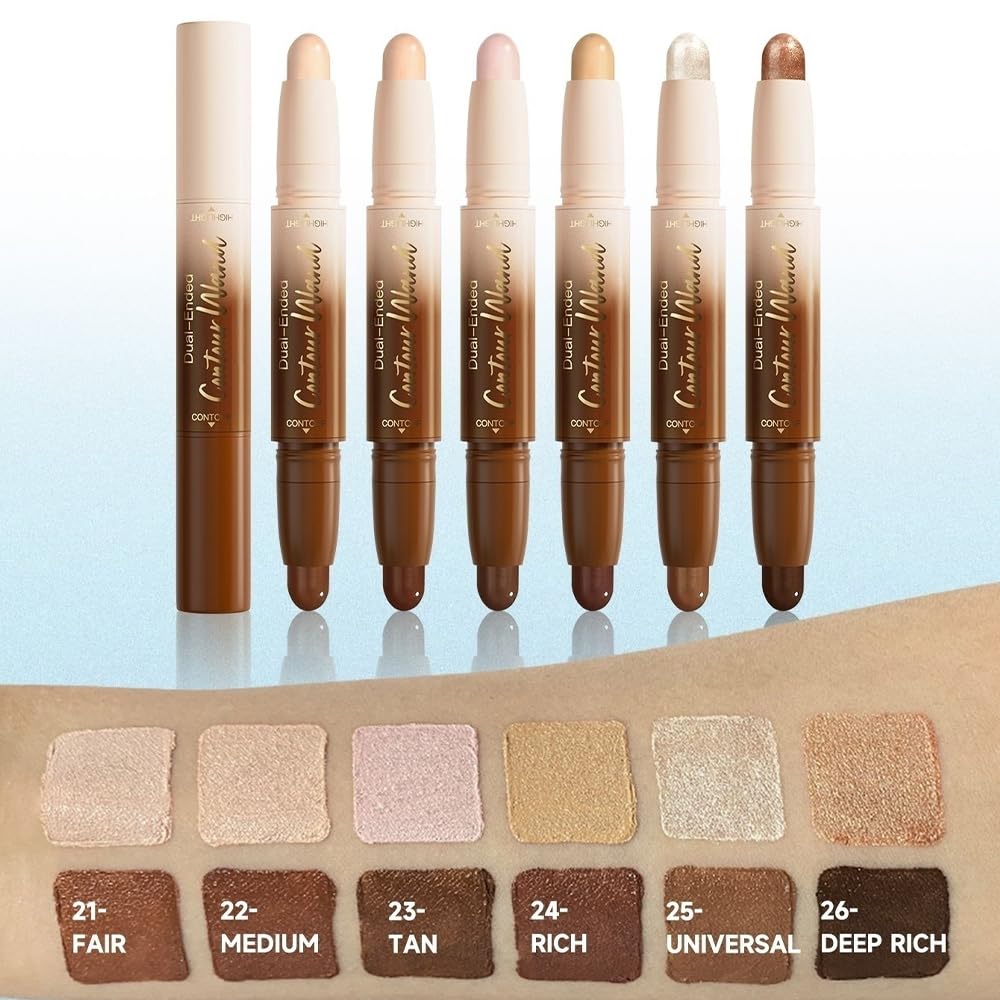 Dual-Ended 2-in-1 Cream Contour & Highlighter Stick Makeup For Face & Body – Waterproof, Long-Lasting, Suitable for All Skin Tones, 04#Nude Brown + Nude