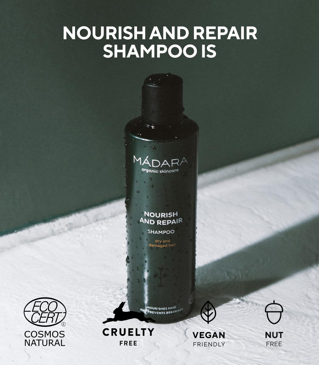 MรDARA Organic Skin Care Nourish and Repair Shampoo - 250 ml | Rich and Silky Formula with Northern Nettle and Quince | For Dry, Damaged Hair | COSMOS Natural Certified