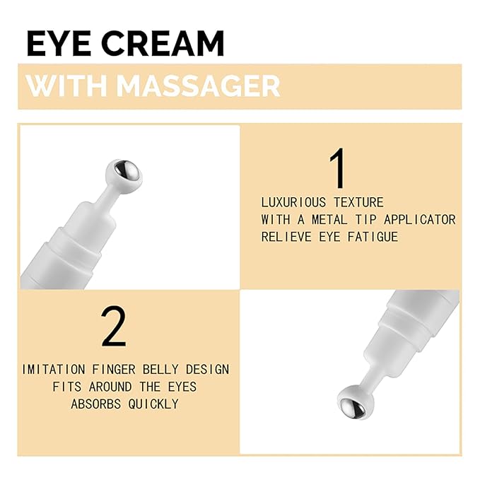 Snail Peptide Advanced Under Eye Cream for Dark Circles, with 360ยฐ Massage Ball Reduces Wrinkles &Fine Lines, Eye Essence Roll-On, Firms, Moisturizes, and Tightens Puffy Eyes for Men&Women