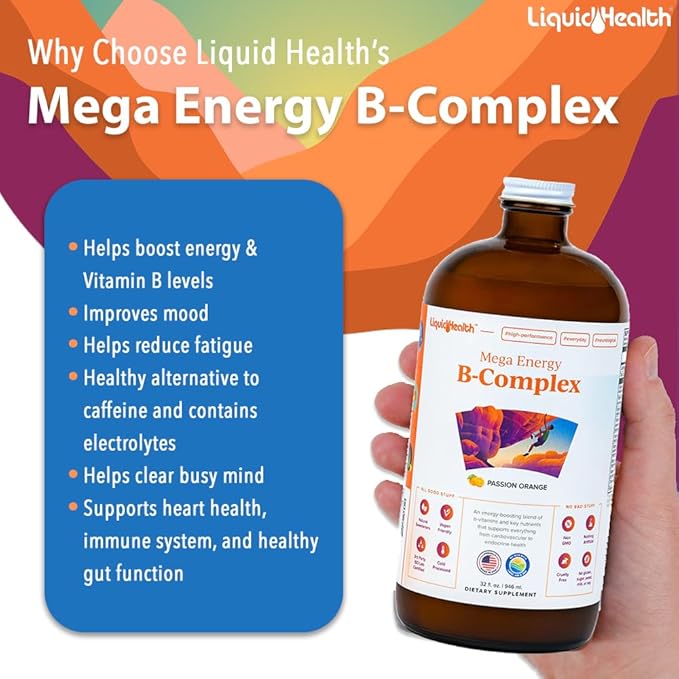 LIQUIDHEALTH 32 Oz Vitamin B Complex B1, B2, B2, B3, B3, B5, B5, B6, B6, Methyl B12 Liquid,