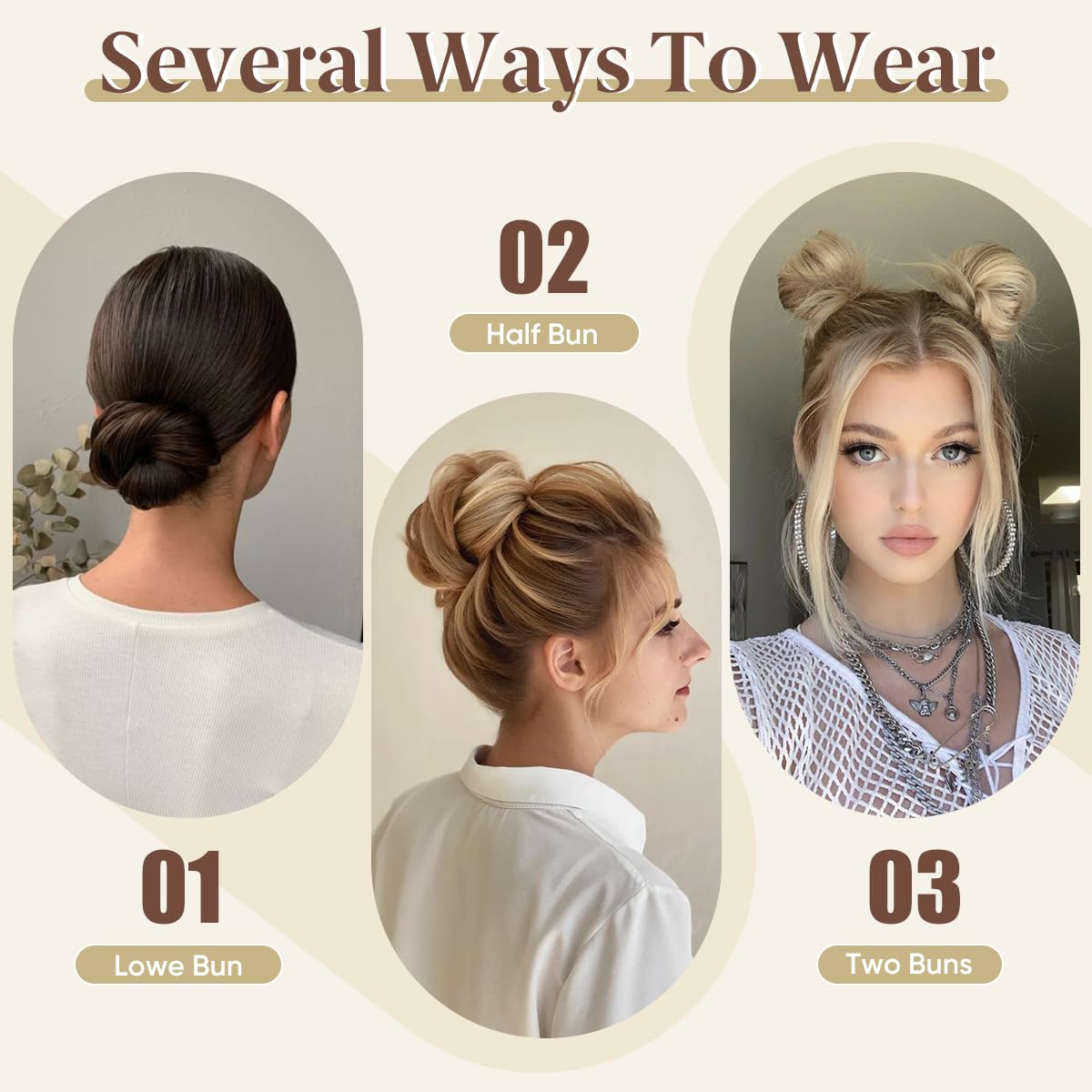 CJL HAIR 2PCs Small Cute Messy Bun Hair Piece for Thin Hair Women Mini Synthetic Curly Bun Scrunchies Updo Hairpieces Brunette/Ash Blonde