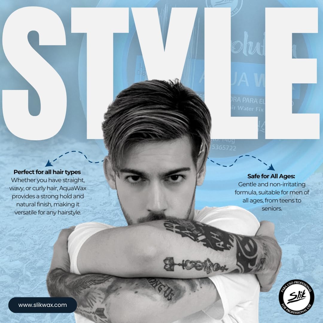 SLIK Aqua Wax Water-Based Hair Styling Wax - Strong Hold, Frizz Control, Easy Wash Out - Unisex for Men, Women, Teens, and Kids (140g / 4.9oz)