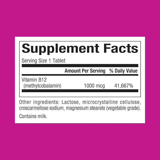 Natural Factors, Vitamin B12 Methylcobalamin 1000 mcg, Chewable Support for Energy and Immune Health, Vegetarian, Gluten Free, 90 tablets (90 servings)