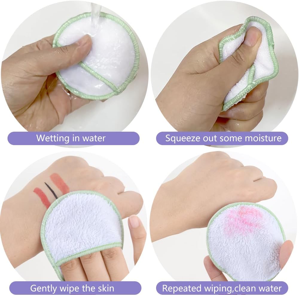 SUNLAND Reusable Makeup Remover Pads for Face,Eye,Lips 16 Pack Microfiber Face Cleansing Gloves Washable with Laundry Bag and Travel Bag Rounds Toner Pads(Round 3.15inchx16 White)