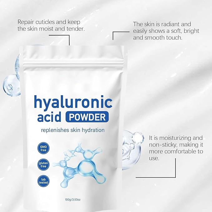 Low Molecular Weight Hyaluronic Acid Powder for Skincare – Vegan Cosmetic Grade, Water-Soluble Hydrating Ingredient for DIY Facial Serum & Skin Moisture, 100g (1pc)