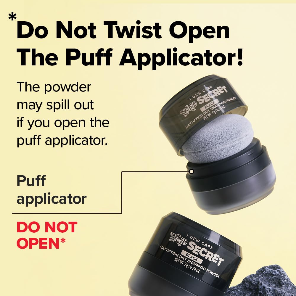 I DEW CARE Biotin Clarifying Dry Shampoo - Tap Secret Black | Strengthening & Volumizing, Powder Type, Refillable, Travel size, Non-aerosol, Brunette, Korean Ginseng, 0.24 Oz