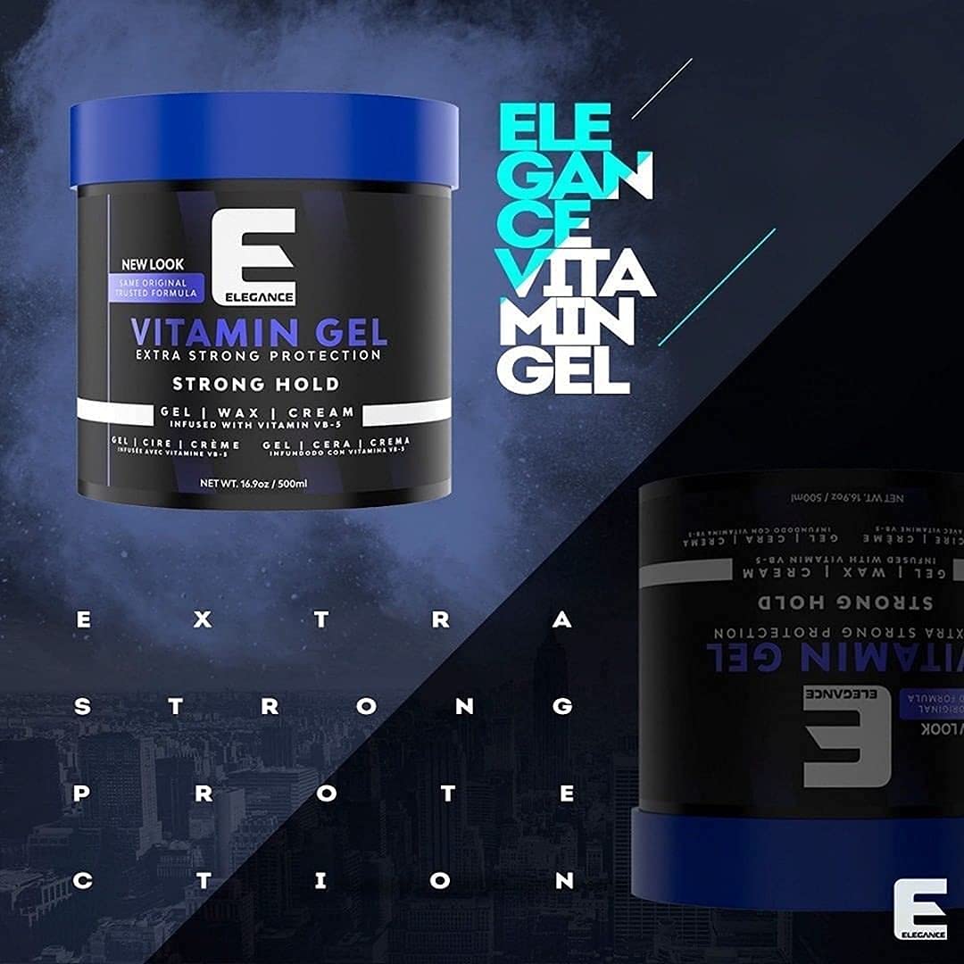 Elegance Vitamin Gel, 16.9 Oz, Infused with Vitamin Pro-VB-5, Strong Hold Gel, Maximum Hair Protection and Natural Long Lasting Shine