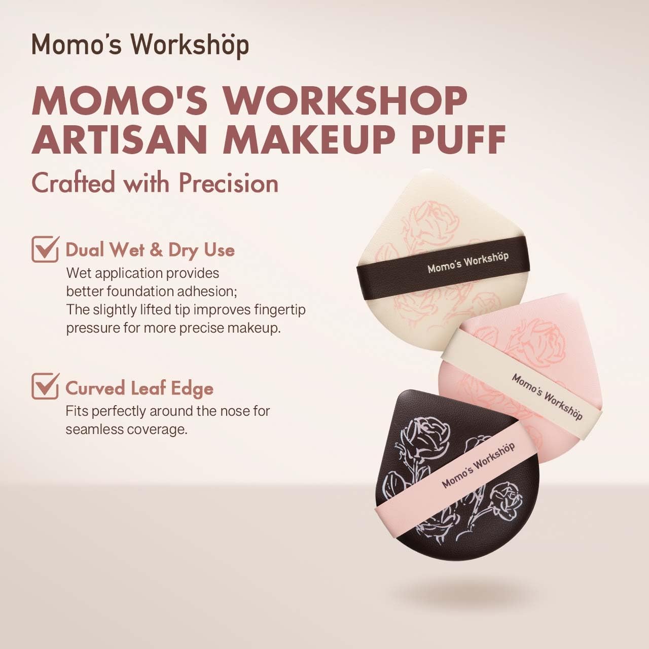 Makeup Sponge Set, Hydropolyurethane Sponges, Dry/Wet Use with Lychee-Pattern PU Leather, Expands 1.3x, for Full/Sheer Coverage Finish,3pcs Beauty Puffs &Storage Case