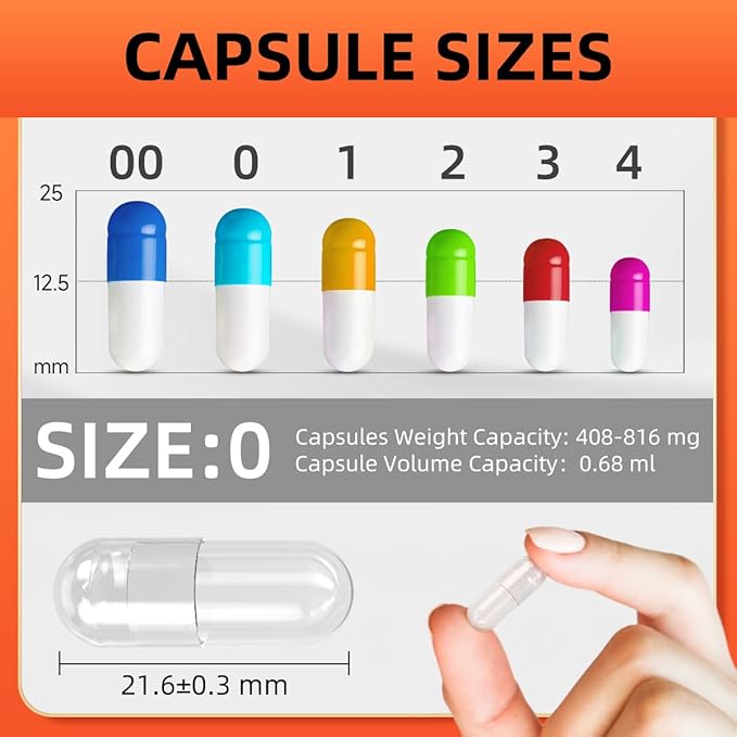 Pill Capsules Empty Size 0, 100 Count Gelatin Empty Capsules with Micro Lab Spoon, Empty Gel Pill Capsules, DIY Pill Capsule Filling, Gluten Free and Non-GMO Certified, Clear