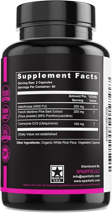 Nattokinase Supplement 4000 FU CoQ10 100mg 200mg with 1 at 120-Caps)