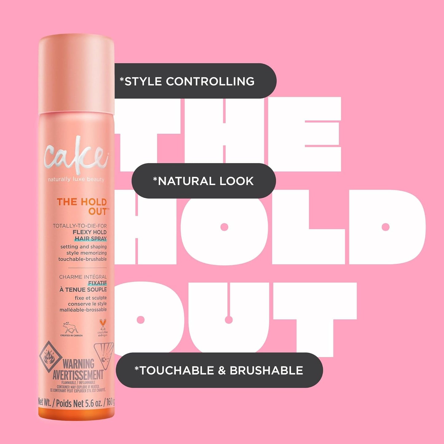 Cake Beauty Hairspray, The Hold Out – For Crunch Free Brushable, Touchable, Flexible Hold & Soft Volume – Vitamin E & Abyssinian Oil – For All Hair Types- 5.6 Oz. 2 Pack