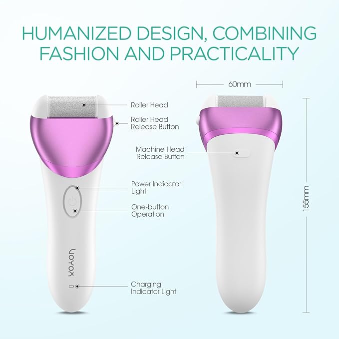 VOYOR Electric Foot Callus Remover Rechargeable Foot File Waterproof Pedicure Tools, Professional Callus Remover for Feet 3 Roller Heads Foot Scrubber Electric Foot Grinder CR300 (Purple)