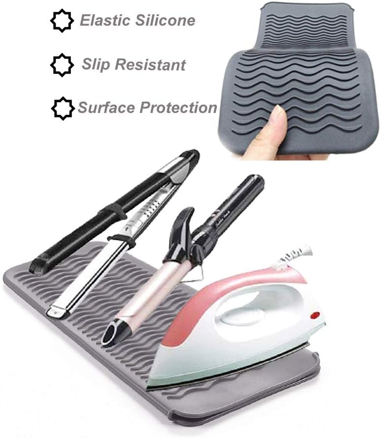 Heat Resistant Silicone Mat Pouch,Hair Styling Tools for Curling Irons, Flat Irons, Hair Straightener, 11.5 * 6 Inches, Food Grade Silicone, Grey