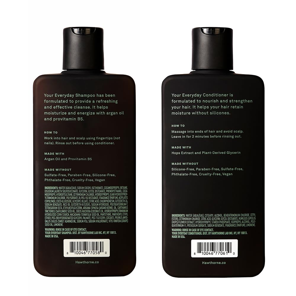 Hawthorne Men's Everyday Shampoo and Conditioner Set. Sulfate Free Shampoo and Conditioner with Pure Avocado Oil and Coconut Oil For Stronger, Healthier Hair. Mint and Eucalyptus Scent. 8 fl. oz each.
