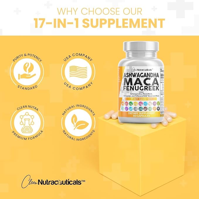 Clean Nutraceuticals Ashwagandha Maca Root Fenugreek 60 Count