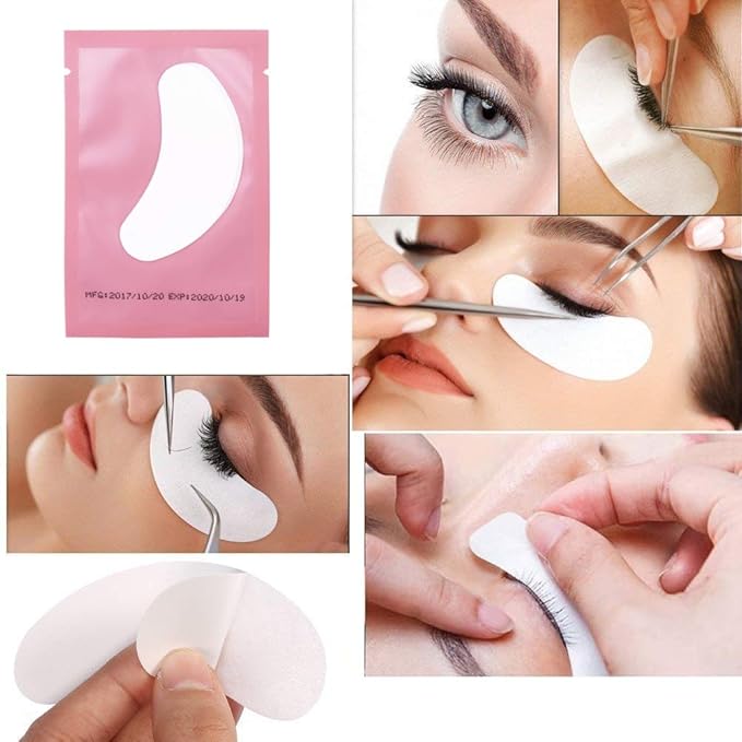 3x100 Packs- Lint Free Lash Extension Eye Gel Patches & Glue Rings Holder Eyelash Extension Rings & Eyelash Mascara Brushes Wands