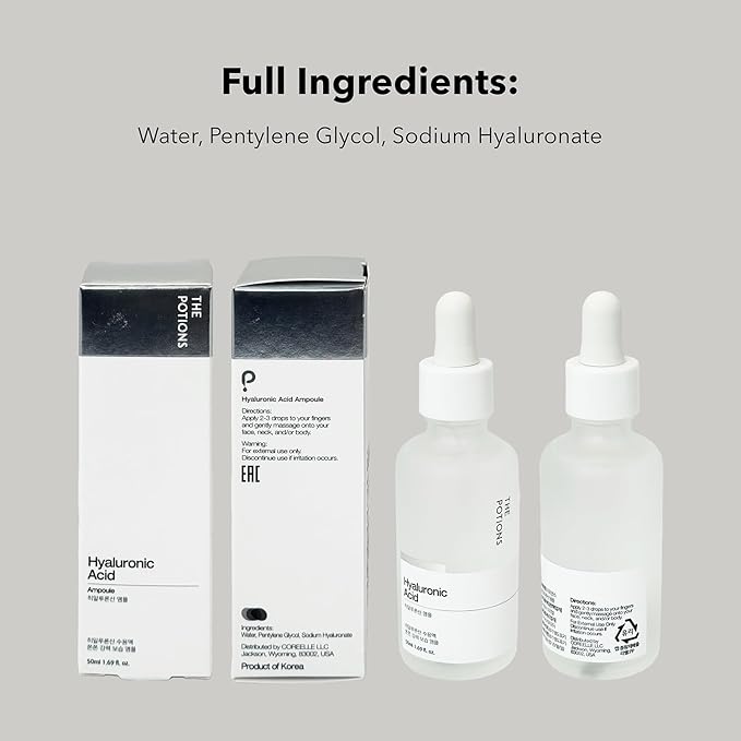 The Potions Hyaluronic Acid Ampoule for Face l Hydrating Moisturizer l Korean Skincare, Cruelty-free, Hypoallergenic - 50ml