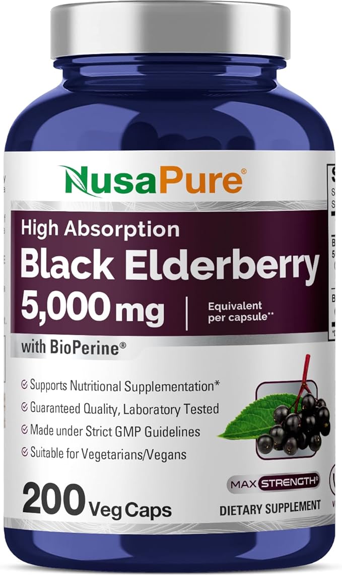 NusaPure Black Elderberry 5000mg per Veggie 200 Count