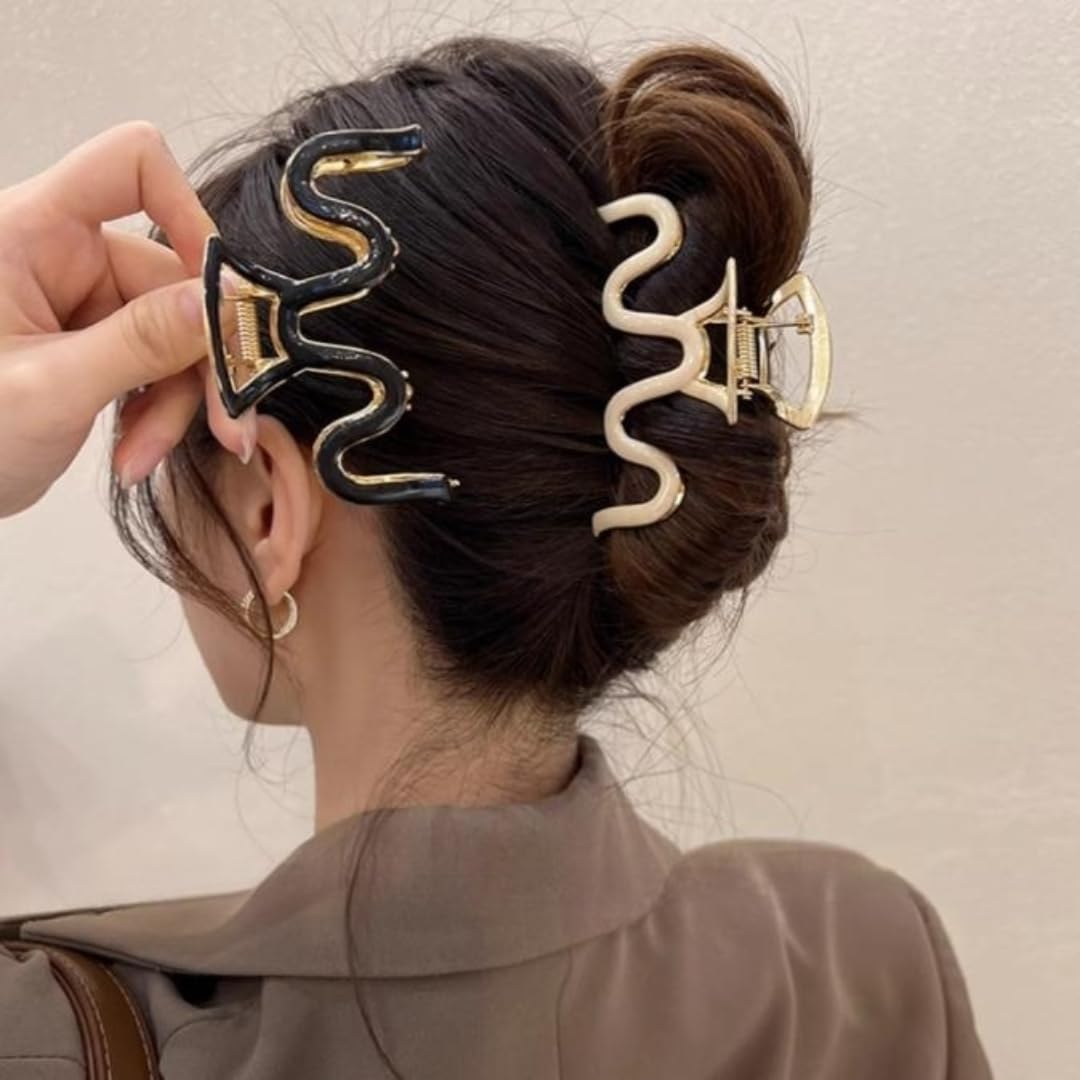 Large Metal Hair Claw Clips, 2 Pack 3.3 Inch Black Hair Jaw Clips for Thick Curly Hair, Non-Slip Big Hair Clamp Fashion Hair Accessories for Women, Girls