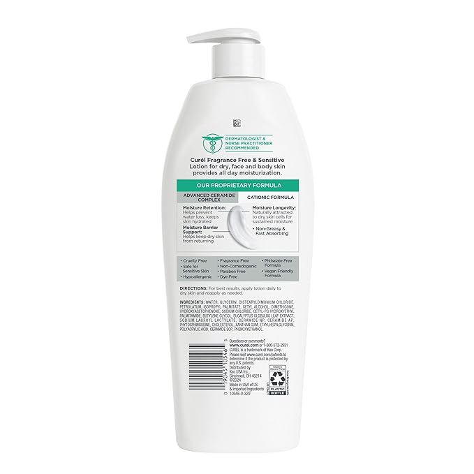 Curel Fragrance Free Lotion, Sensitive Hypoallergenic Lotion for Dry Skin, Dermatologist Recommended, 13 Oz, Pack of 3