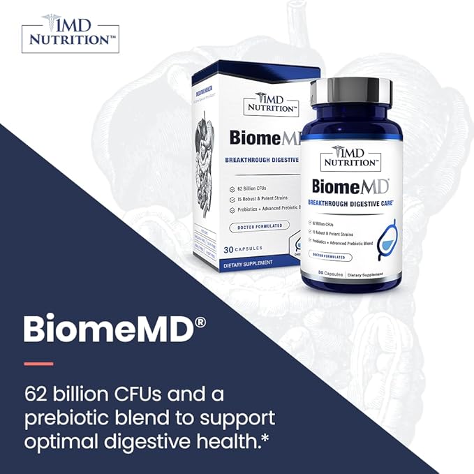 1MD Nutrition BiomeMD Probiotics 62 Billion 15 Comprehensive 60 Capsules