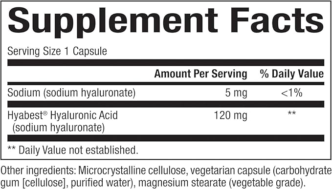 Natural Factors - Hyabest Hyaluronic Acid, Supports Healthy Joints & Skin, 60 Vegetarian Capsules