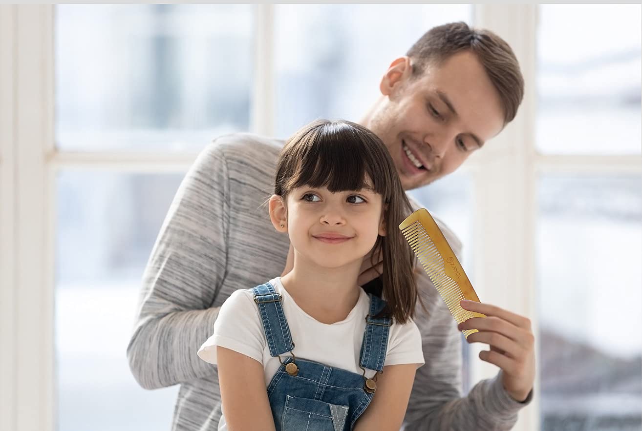 Buffalo Horn Fine Tooth Comb - Anti-Static Hair Comb - Hair Styling Detangling Comb for All Hair Types (Men, Women, Kids)