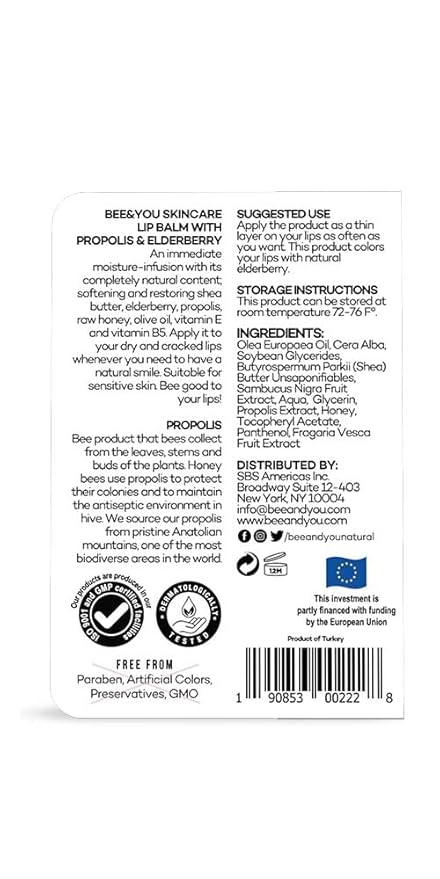 Bee and You Ultra Hydrating Lip Balm | Natural Liquid Formula, Elderberry & Propolis Extract, Shea Butter, Beeswax, Vitamin E – Chapped & Dry Lips Repair, 10ml