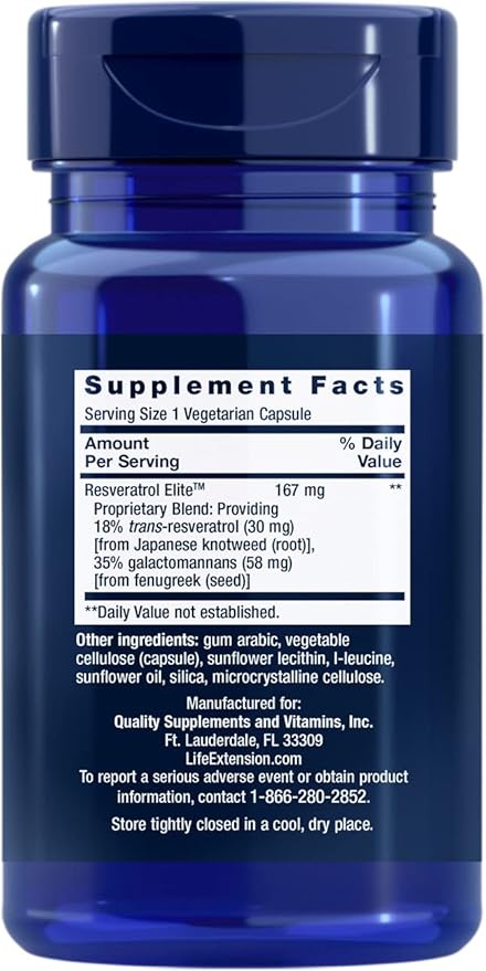 Life Extension Resveratrol Elite, trans-resveratrol, healthy 30 capsules