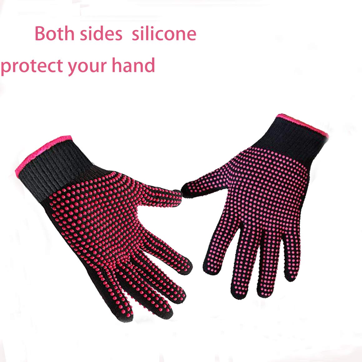Heat Resistant Glove for Hair Styling, Curling Iron, Flat Iron and Curling Wand, Pink Edge, Silicone Bump, 1 Piece