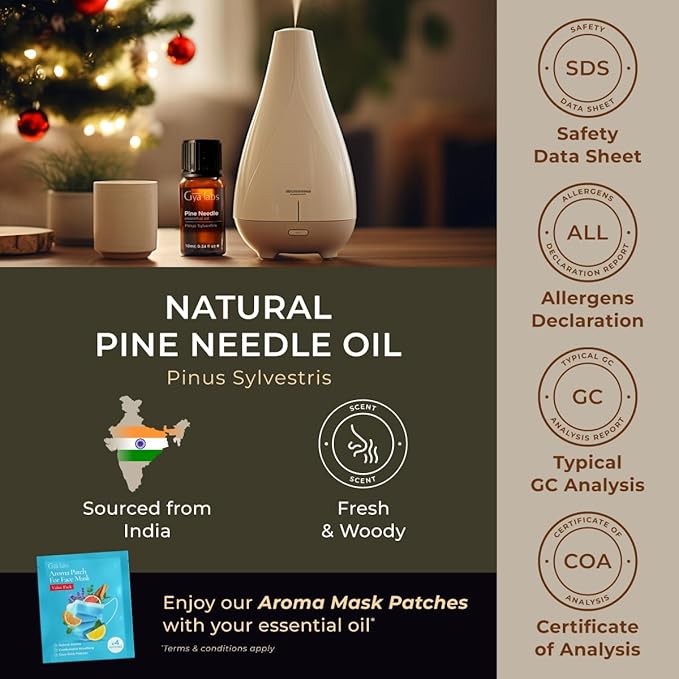 Gya Labs Pine Essential Oils for Diffuser - 0.34 Fl Oz - 100% Pure Natural Fall Pine Oil for Skin, Body Massages, Candle Making DIY - Fresh Woodsy Scent