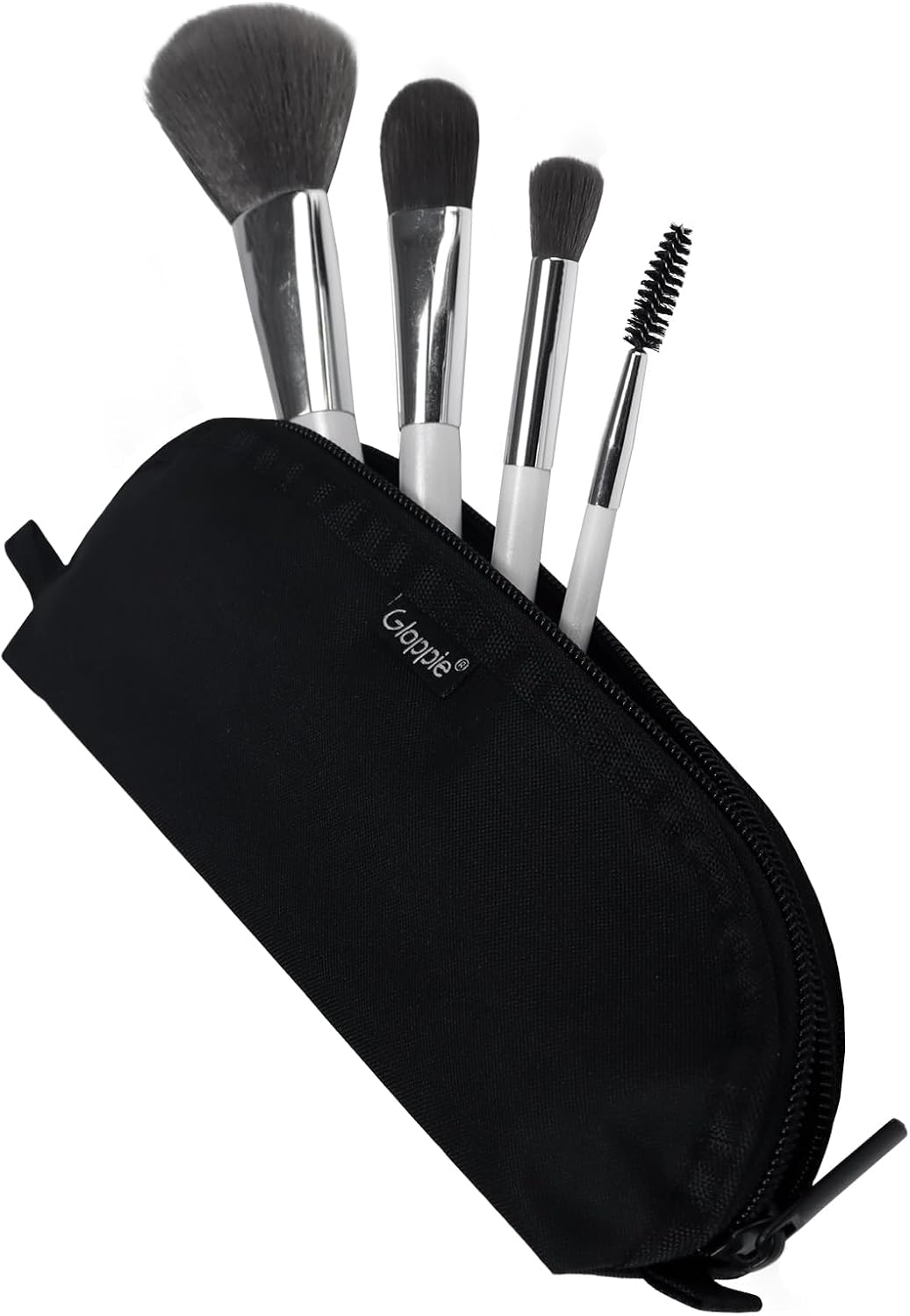 Gloppie Makeup Brush Holder Travel, Small Make Up Brush Organizer Pouch - Make Up Brush Traveling Case Portable Cosmetic Pouch, Holds 10 Brushes, Perfect for Traveling and Organization, Black